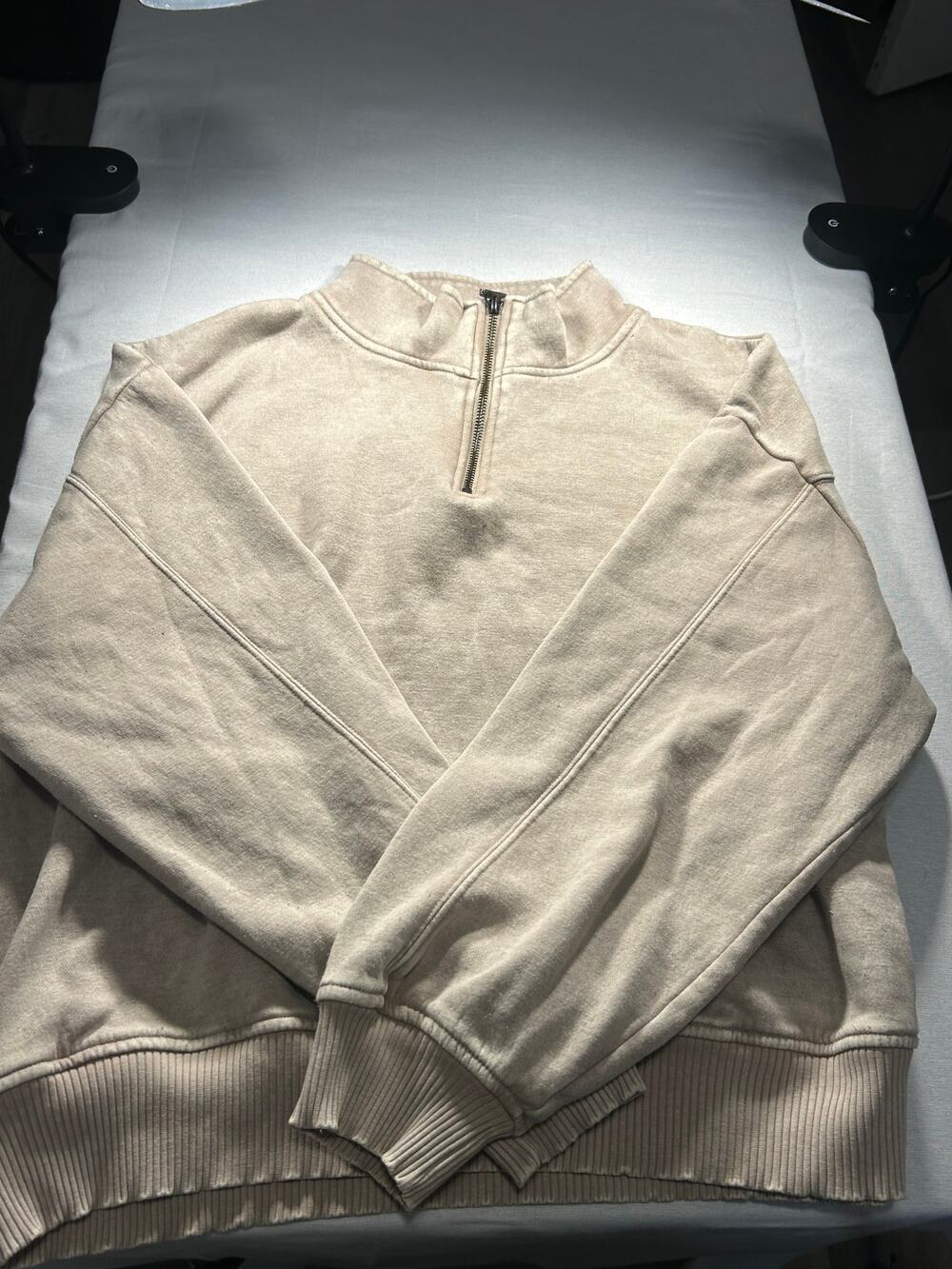 Zenana Beige Washed Quarter Zip Pullover Sweatshirt 2X